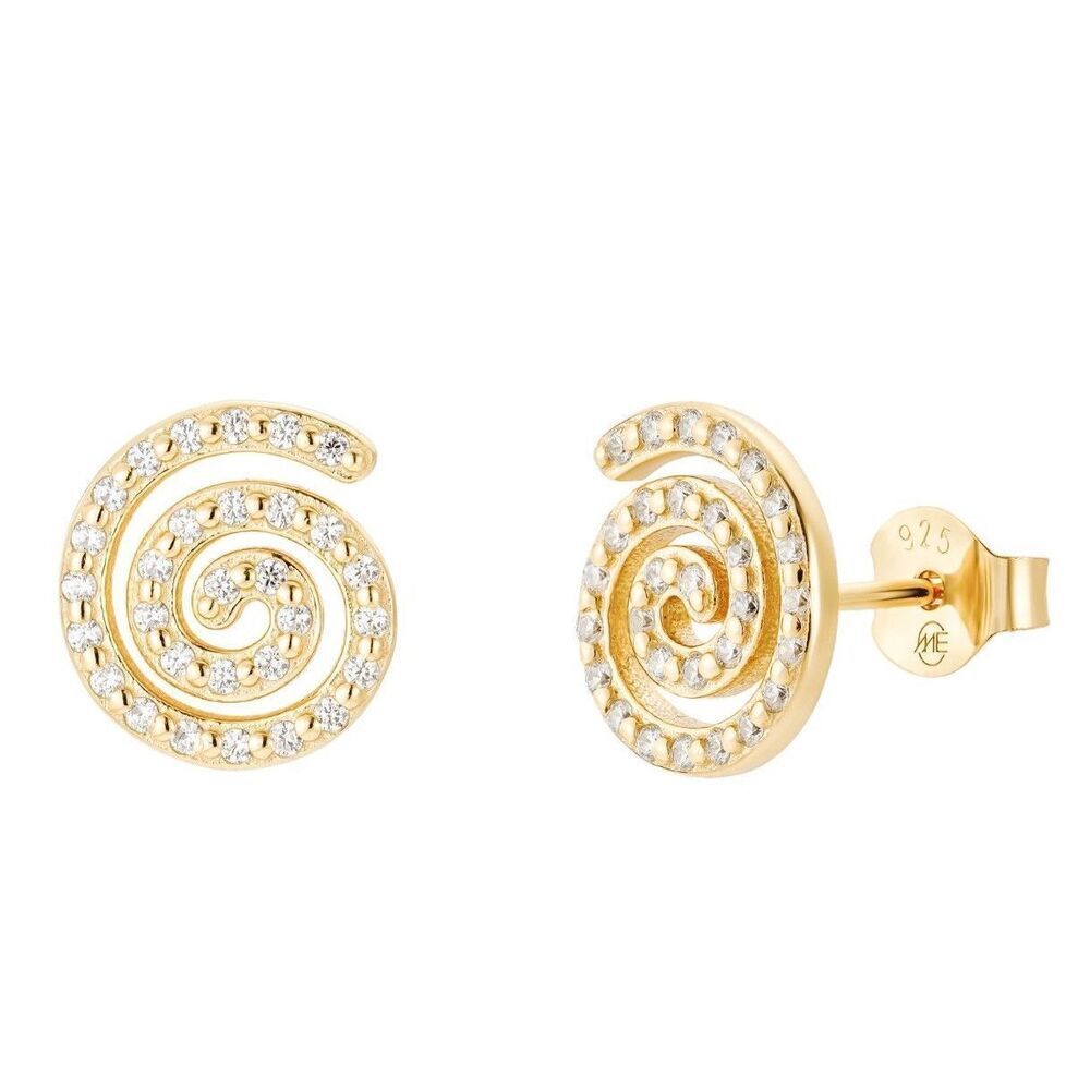 18K Gold Plated Sterling Silver Spiral CZ Stud Earrings SP17